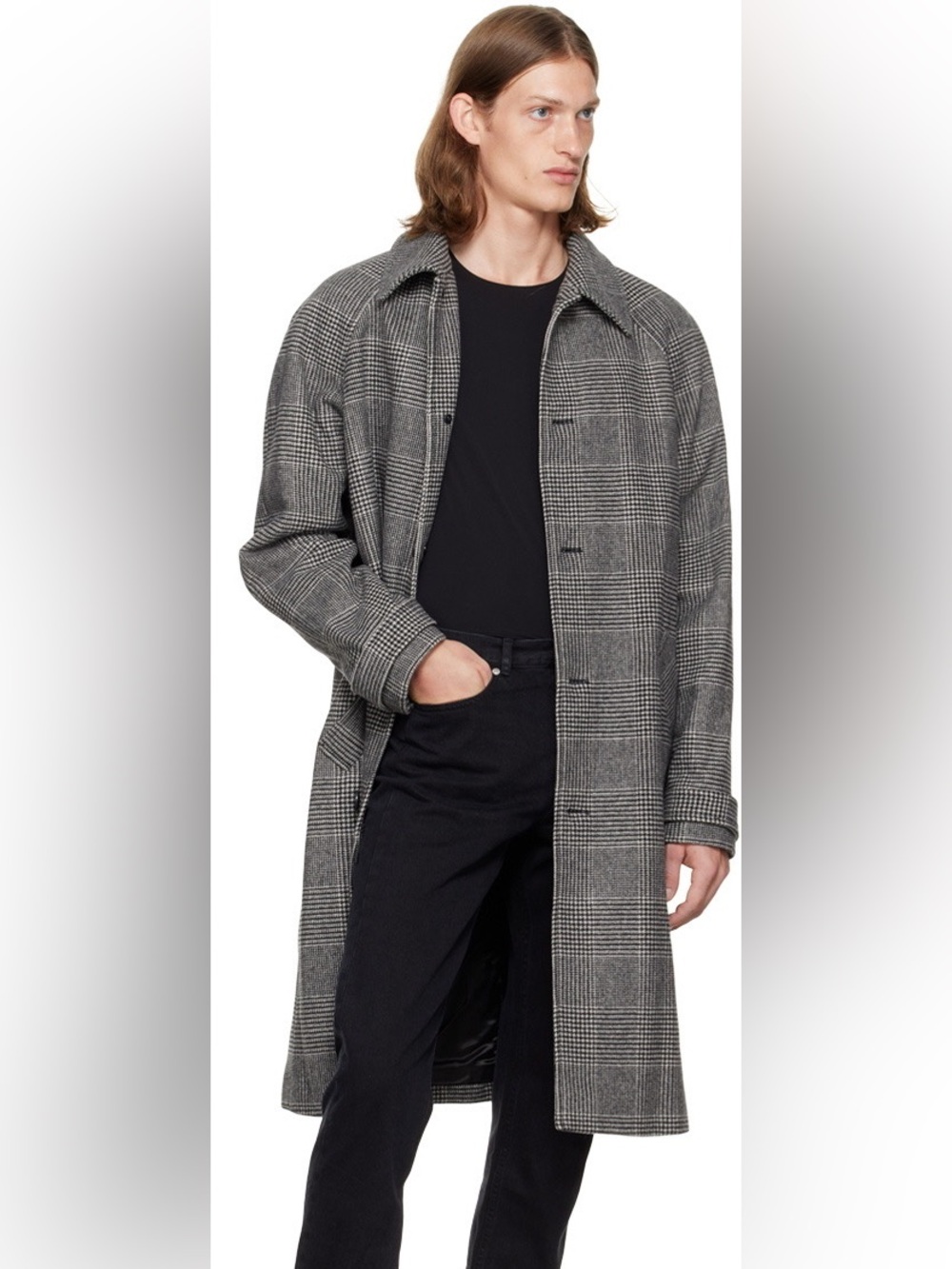 A.P.C. Gray Plaid Long Trench Coat